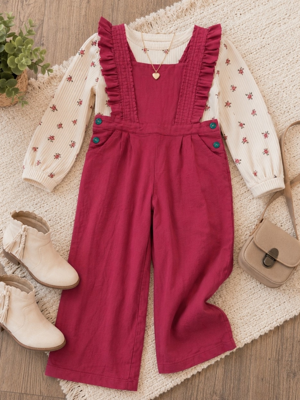 Matilda Jane Girls Ruffled Strap Burgundy Jumpsuit